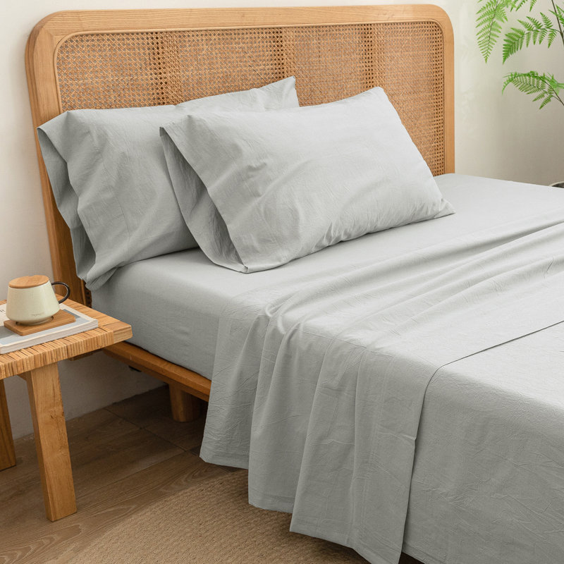 BESTOUCH Sheet Set 100% Washed Cotton Linen Feel Lightweight, Queen Sheet Set with 2 Pillowcases, Northern Droplet Gray