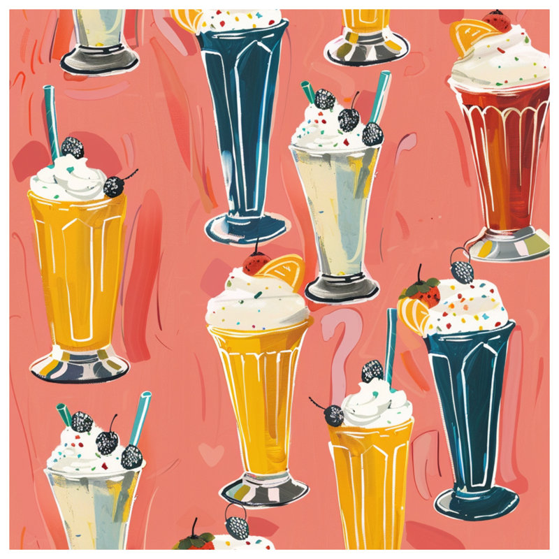 Milkshake Illustration Wall Tapestry - Milkshake Wall Decor, 50in H x60in W with 4 Grommets