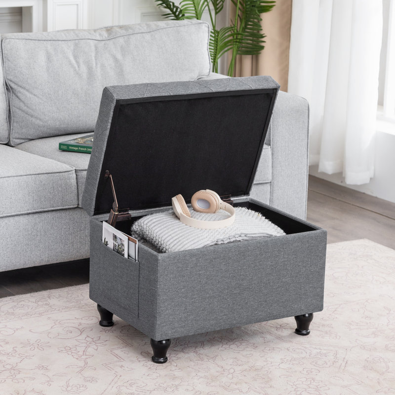24 Inches Upholstered Storage Ottoman, Light Gray