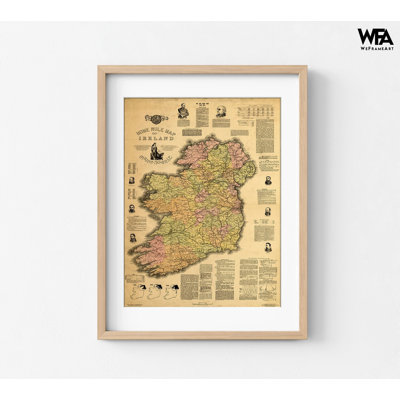 Maison règle carte de l'Irlande 1893 par cartes rétro, impression d'affiche irlandaise, carte du vieux Continent antique, décoration murale de bureau de poste rétro de l'Irlande