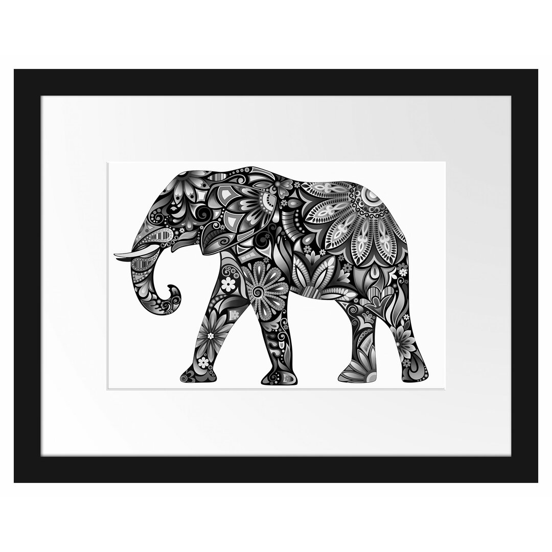 Gerahmtes Poster Elefant mit Ornamenten