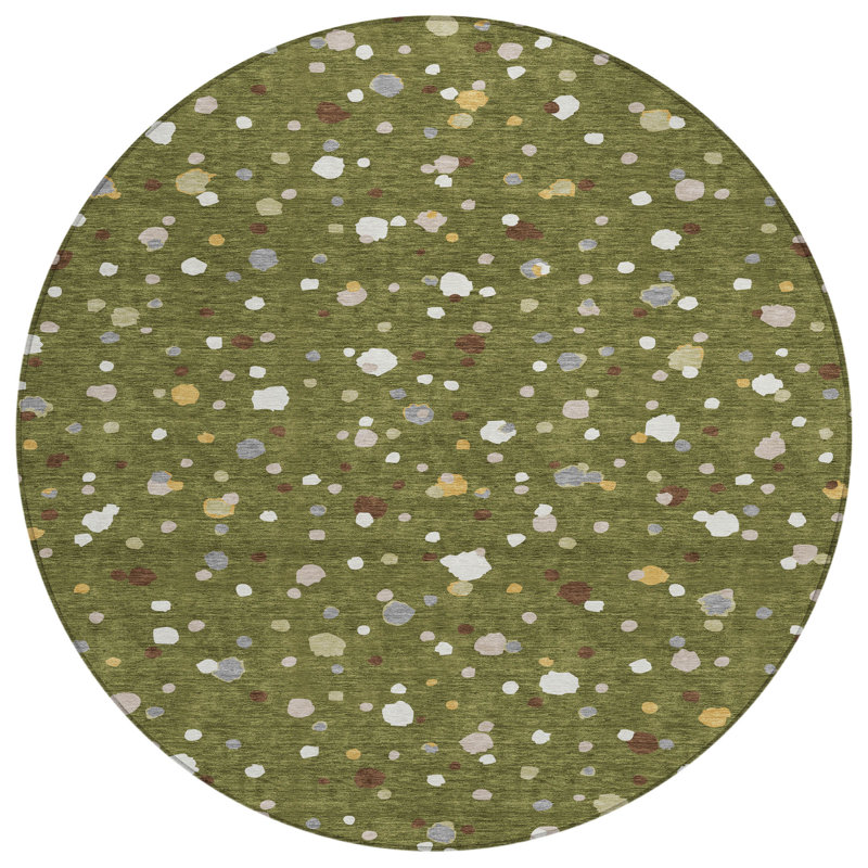 Machine Washable Indoor/Outdoor Chantille ACN2518 Geometric Rug, Round 8', Olive