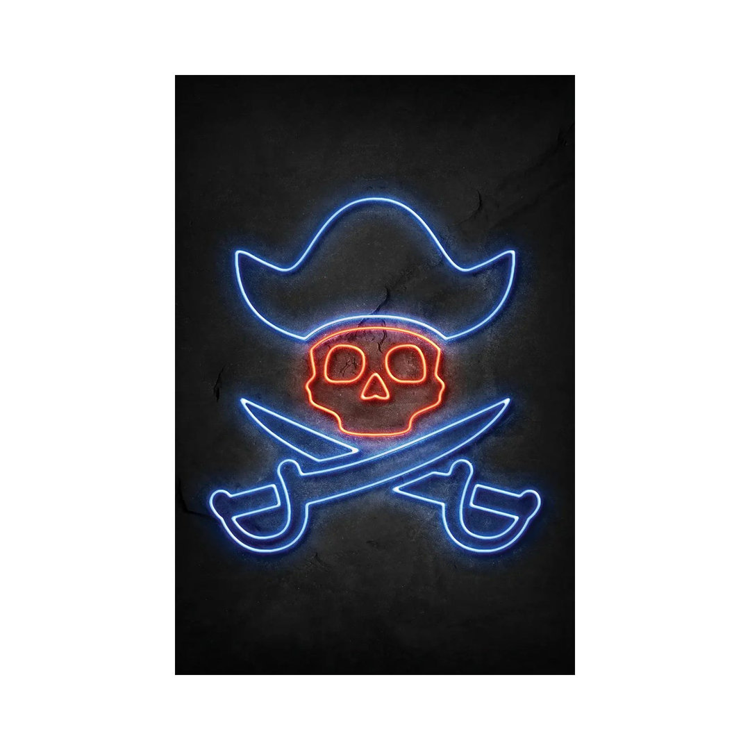 Pirate Skull Neon by Durro Art - Wrapped Canvas Print