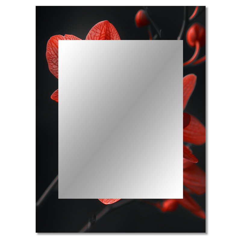 Nocturnal Nirvana red Grey Orchids - Orchid Wall Mirror, Traditional Decorative Mirror, Printed Metal Art, 40" x 30"