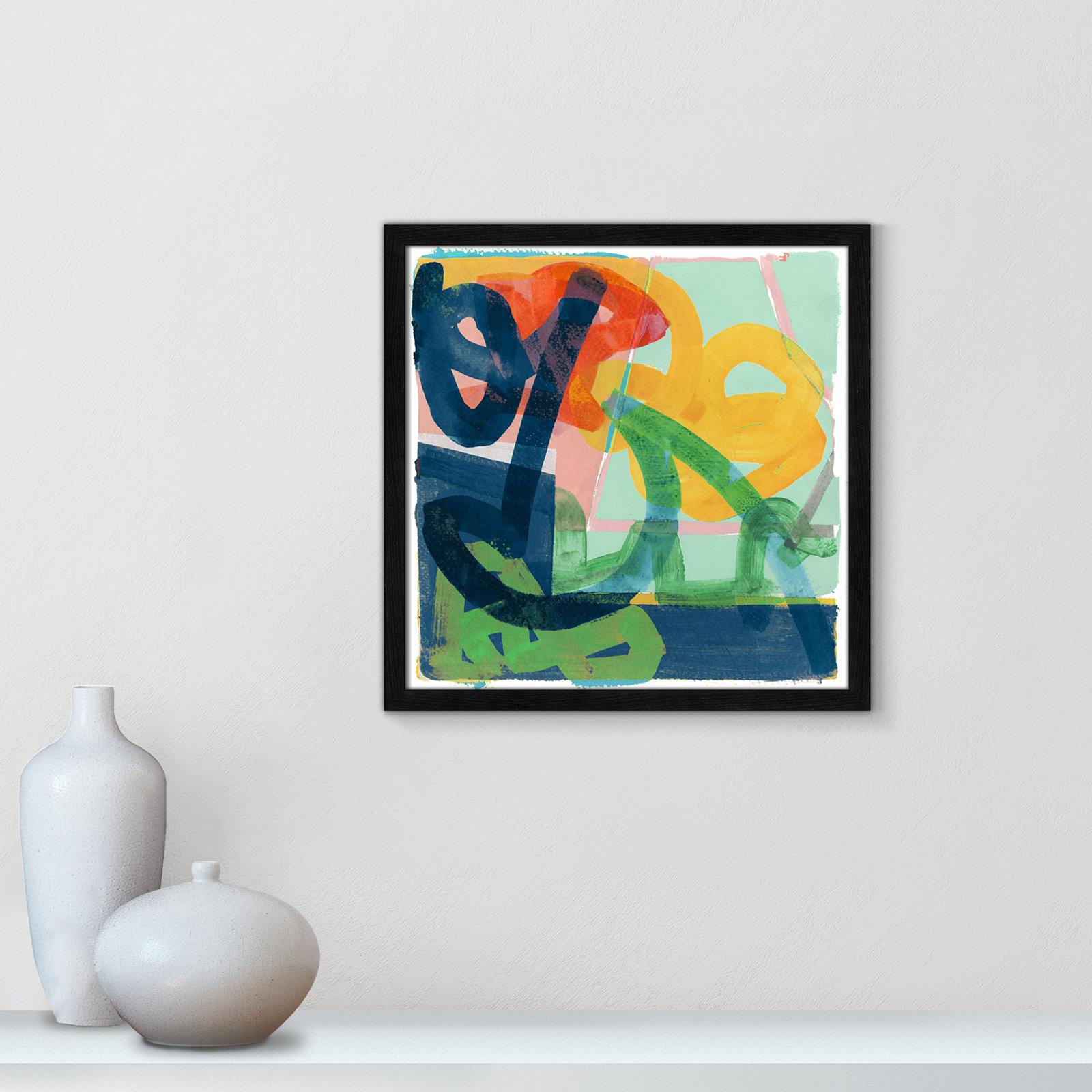 Link by Cartissi - Picture Frame Painting, 17" H x 17" W x 0.75" D, Black Framed