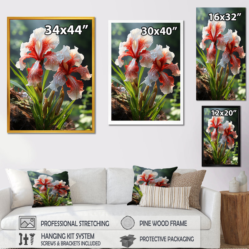 Iris Flower Meadows Grace In Forest - Iris, art mural, H 32 po x l 16 po x P 1 po, Cadre flottant doré