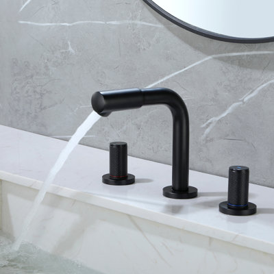Robinet de lavabo de salle de bain noir mat à 3 trous avec robinets de lavabo à cascade et bonde escamotable