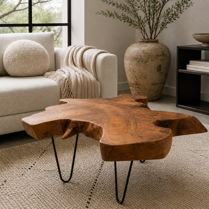 Table basse de salon en bois de teck Ashyria, 19" H x  23" L x 28" W