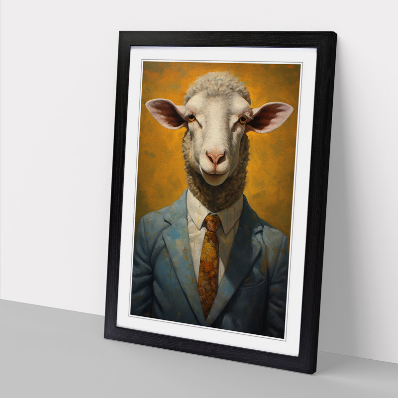 Sheep in a Suit Painting No.3 - Framed Print, 34cm H x 25cm W x 2cm D, Black 
