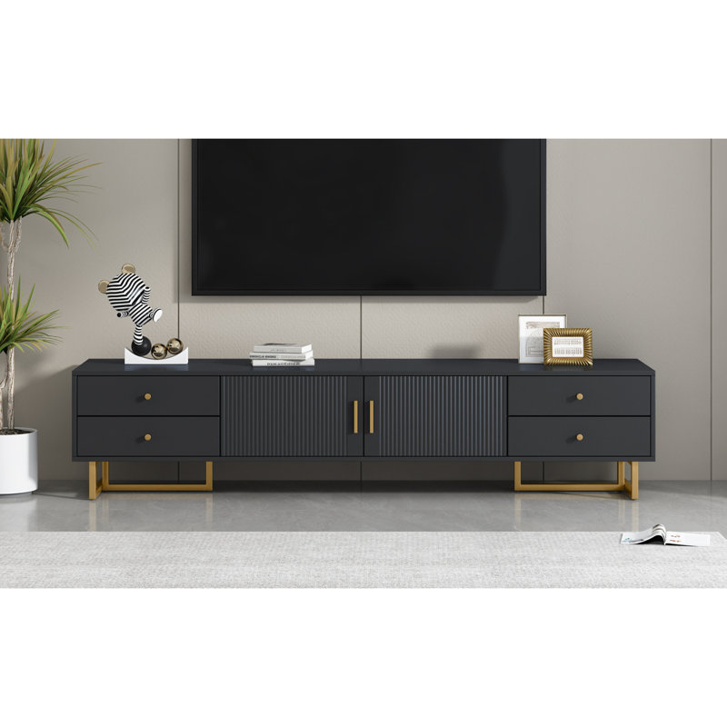 Meuble télé en bois avec 4 tiroirs, Noir