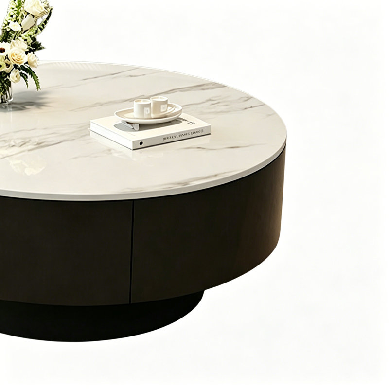 Table basse de luxe italienne Premium, H 13 po x l 31,49 po x l 31,49 po, Blanc / gris / brun clair / noir, Marbre