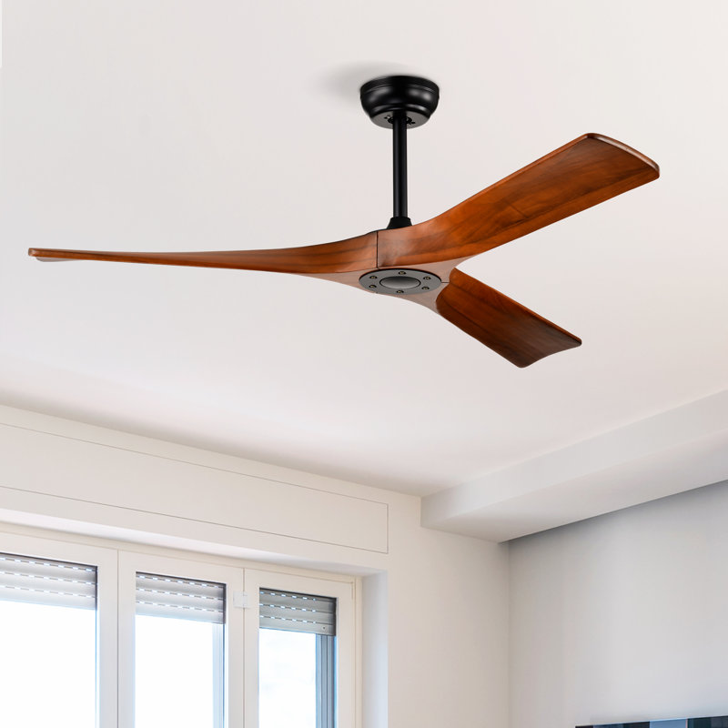 52'' Solid Wood Ceiling Fan, Black with Brown Blades