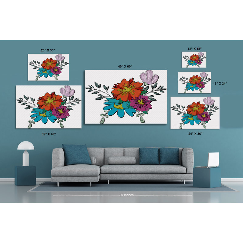 Boho Flowers VI - reproduction sur toile tendue, H 12 po x l 18 po x P 1,5 po