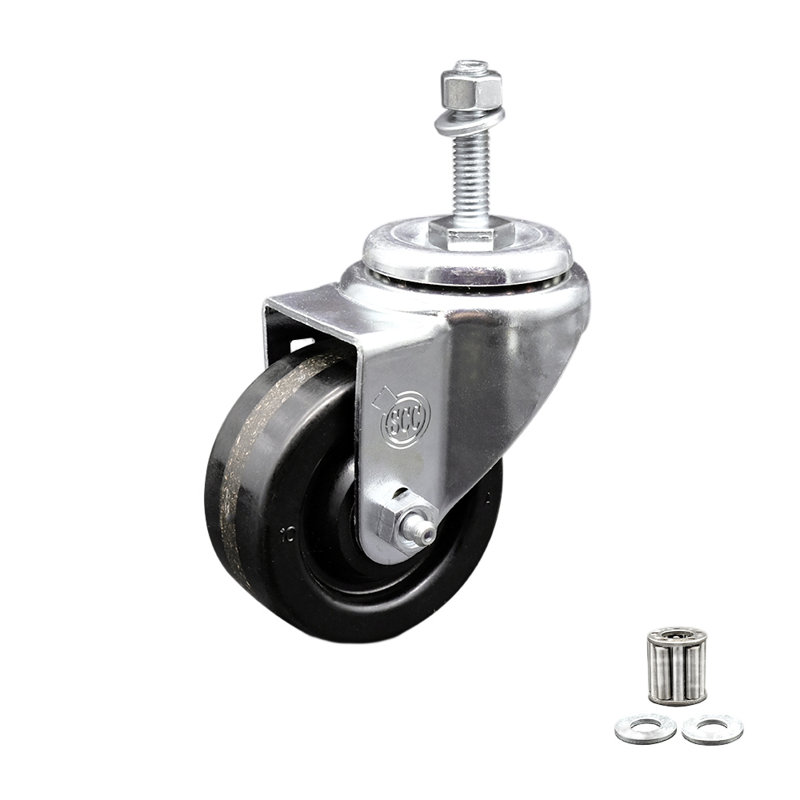 Roue de service à roulettes à tige filetée de 3,5 po à roue pivotante de 3/8 po