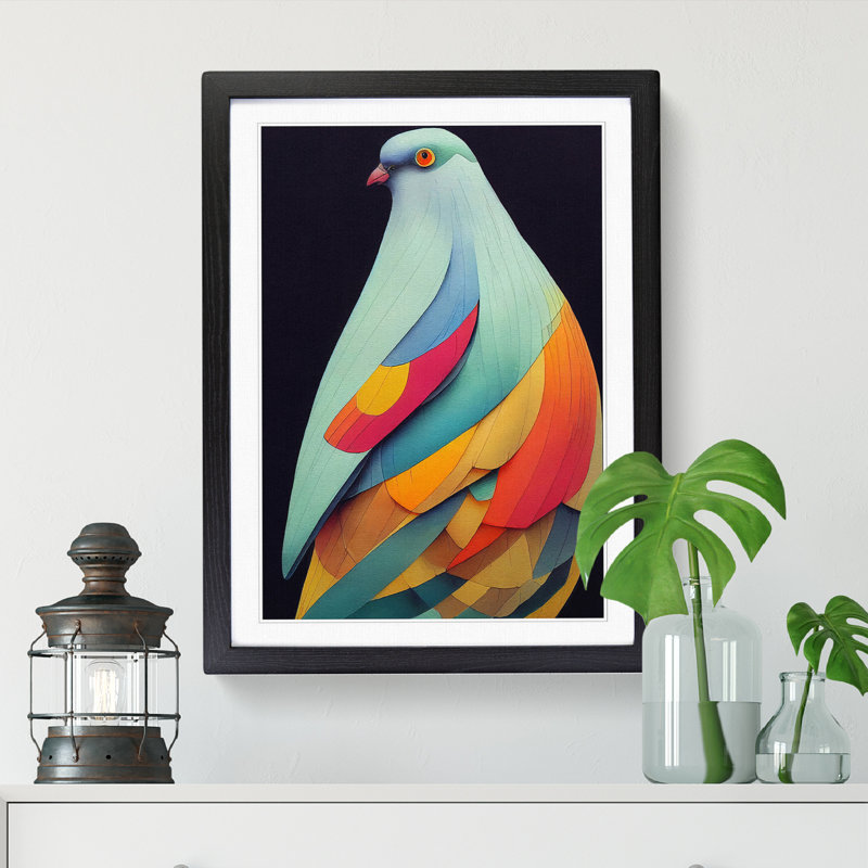 Watercolour Pigeon Vol.2 - Single Picture Frame Print, 34cm H x 25cm W x 2cm D, Black