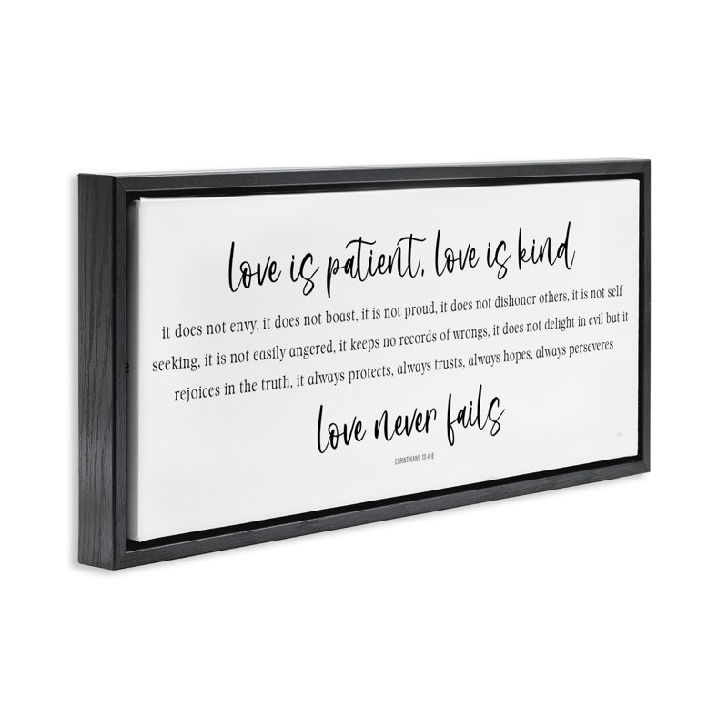 Cadre flottant Love Love Fails Proverb, conception de Natalie Carpentieri, Cadre flottant noir de jais, H 14 po x l 31 po