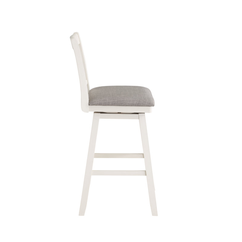 Renetta Swivel Upholstered Counter Stool, Cream/White, Bar Stool (29” Seat Height), Gray 100% Polyester