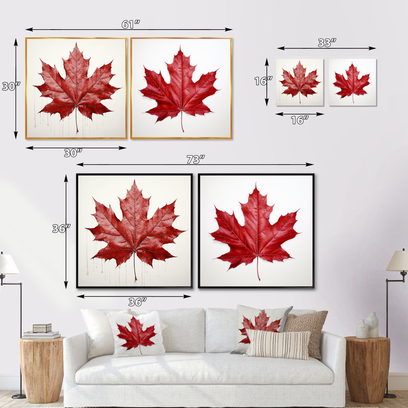 «Scarlet Maple Leaf Simplicity» - ensemble de 2 feuilles carrées, H 16 po x l 33 po, Cadre flottant brun