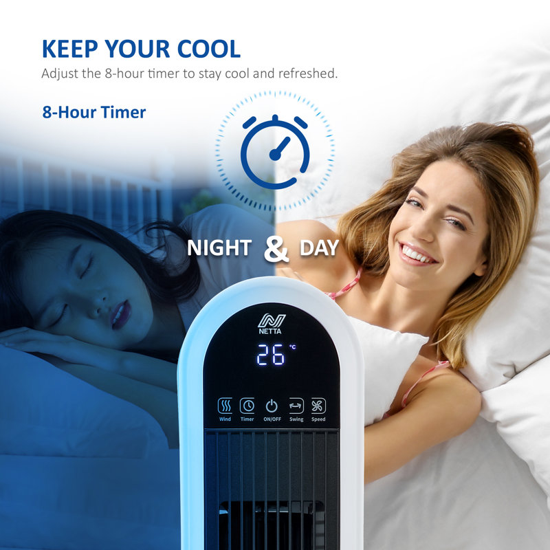 NETTA 36 Inch Tower Fan with LED Display, Timer and Remote Control, White