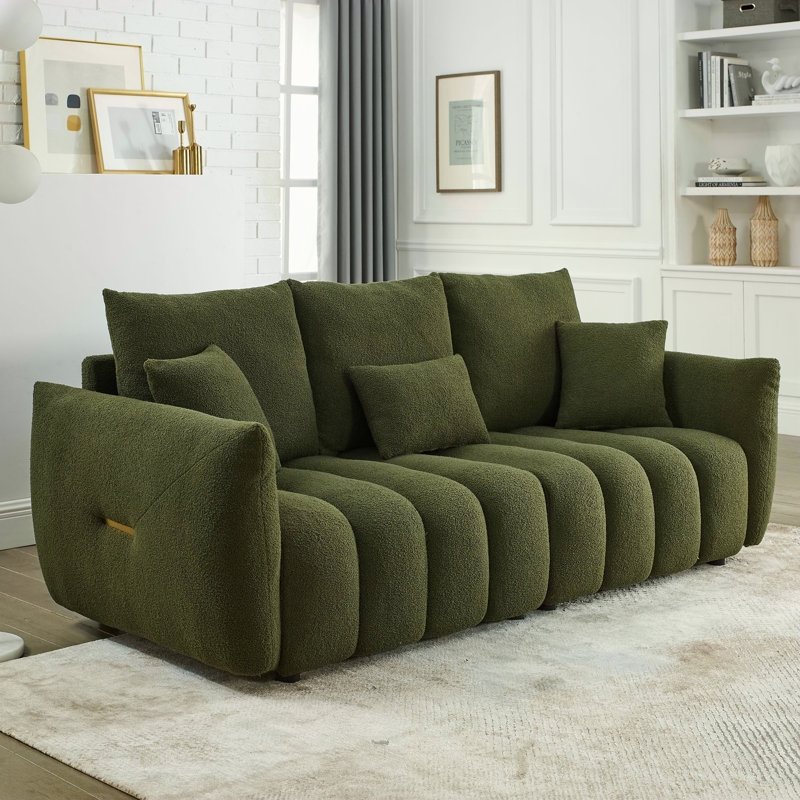Canapé 82 pouces en tissu haut de gamme avec 3 coussins de dossier et coussins, structure en bois massif, idéal pour le salon, la chambre à coucher, un appartement et un bureau