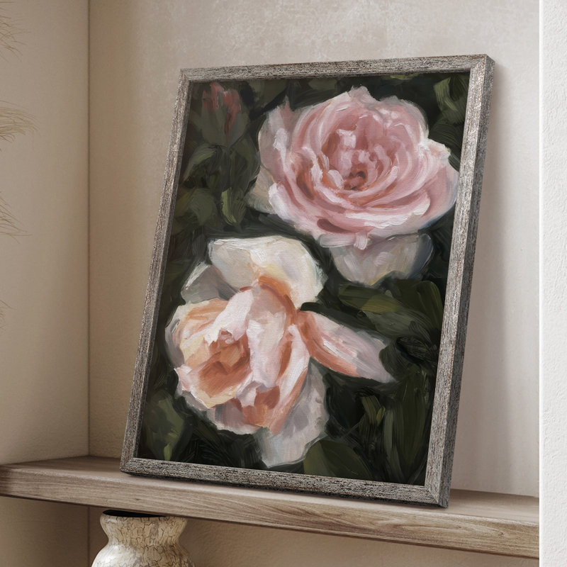 Peachy Roses II Framed Print - Solid Wood, 11" H x 9" W
