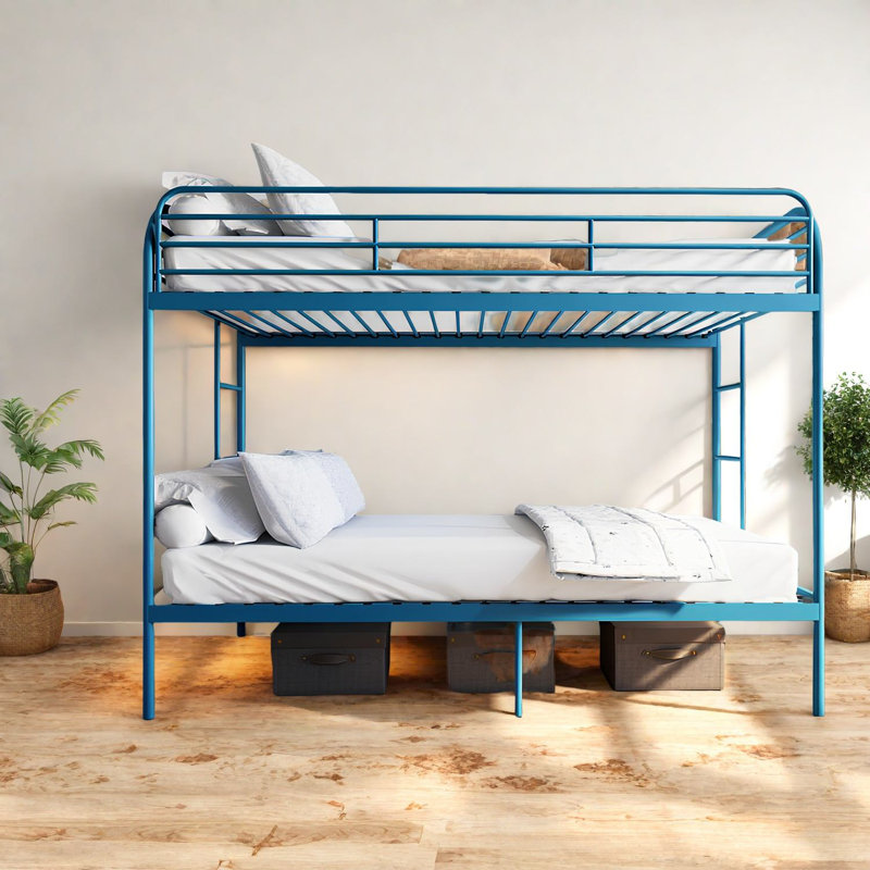 Lits superposés en métal, simples au-dessus de simples, faciles à assembler, bleu