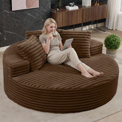 Fauteuil d'appoint rond surdimensionné de 160 cm, fauteuil lounge Cloud en velours côtelé avec coussins de dossier moelleux, grand canapé une place pour salon, chambre ou cinéma maison