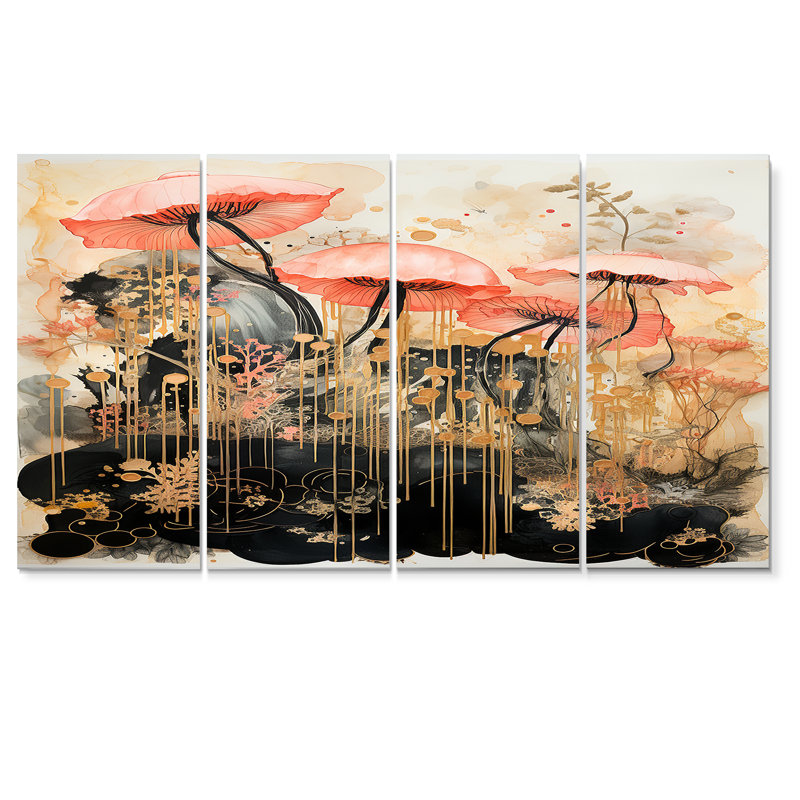Rhode - méduse, art mural 4 pièces, H 28 po x l 48 po
