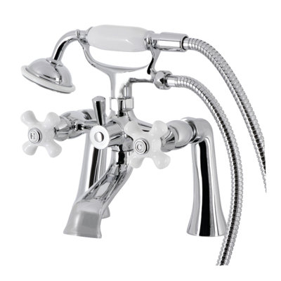 Robinet de baignoire sur pattes à 3 poignées et 2 poignées à fixation sur le comptoir avec douche à main Kingston Brass Kingston