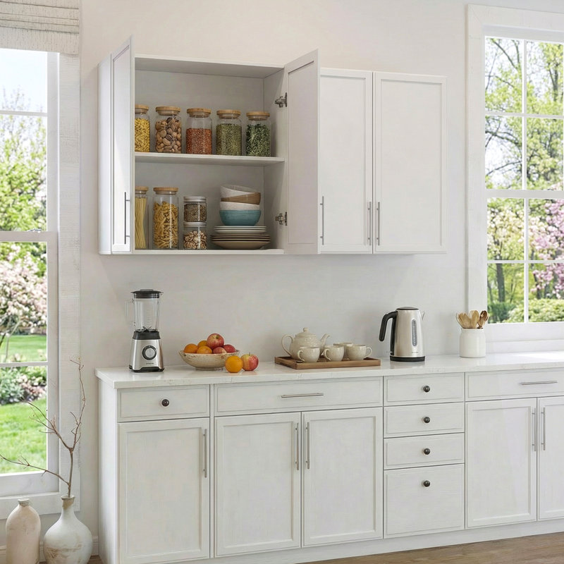 59" Large Laundry Room Cabinet Wall Mounted, for Kitchen, Adjustable Shelves, White