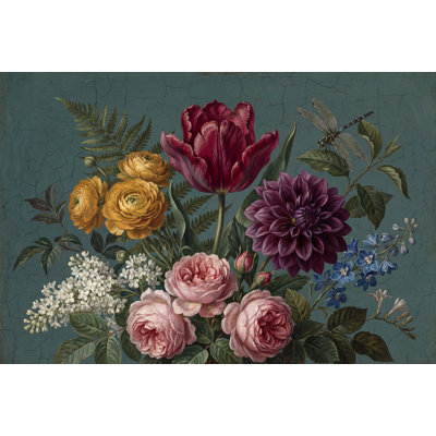 Floral Bouquet Wallpaper Botanical Illustration Removable Vintage Look Wall Decor
