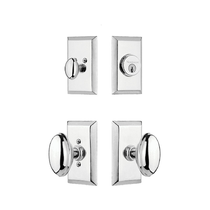Nostalgic Warehouse Studio Entry Set with Homestead Knob, Bright Chrome