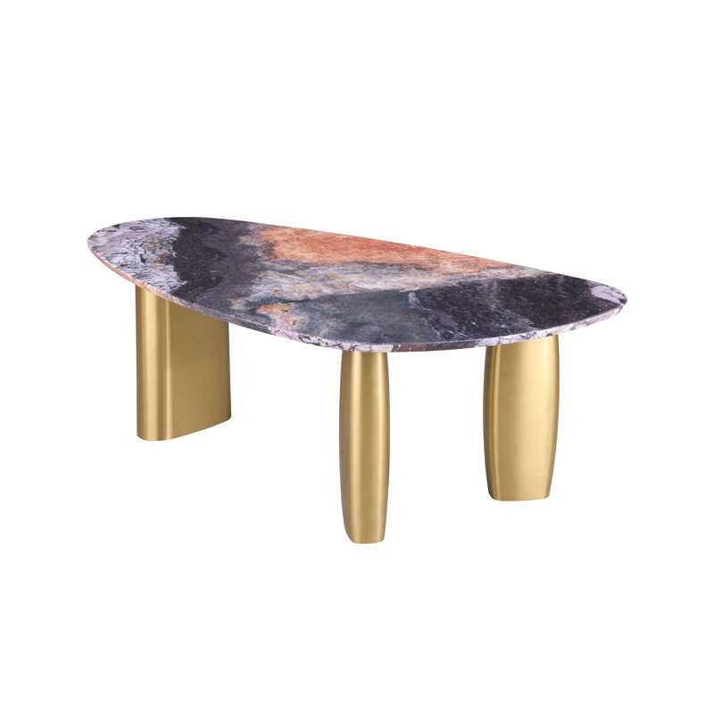 Table de salle à manger contemporaine de 78,4 po de largeur, noir / gris / or mat