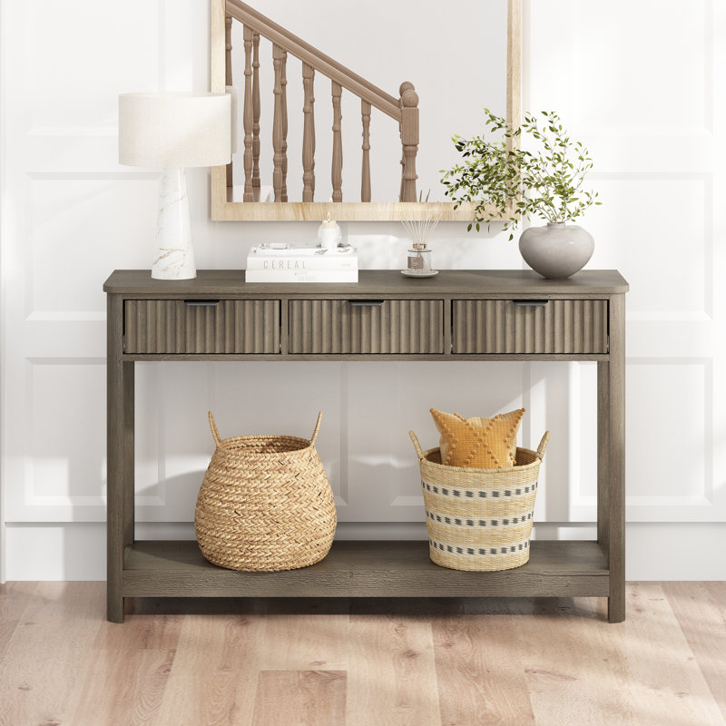 Denise 47.2" Console Table with 3 Fluted Drawers, Grey
