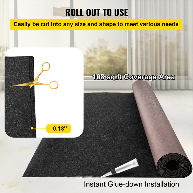 Tapis de bateau, tapis marin pour bateau de 6 pi x 18 pi, tapis extérieur noir imperméable avec envers marin Tapis de bateau antidérapant de qualité marine, facile à nettoyer