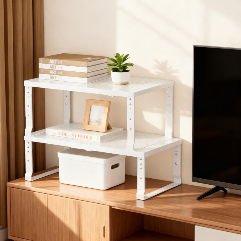 Tablette de rangement extensible en métal, support de rangement empilable pour armoires de cuisine, salle de bain, bureau, garage et garde-manger, solution de rangement multifonctionnelle