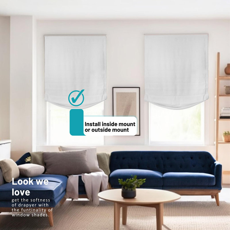 Semi Sheer Roman Shade, 39"W x 64"L, White