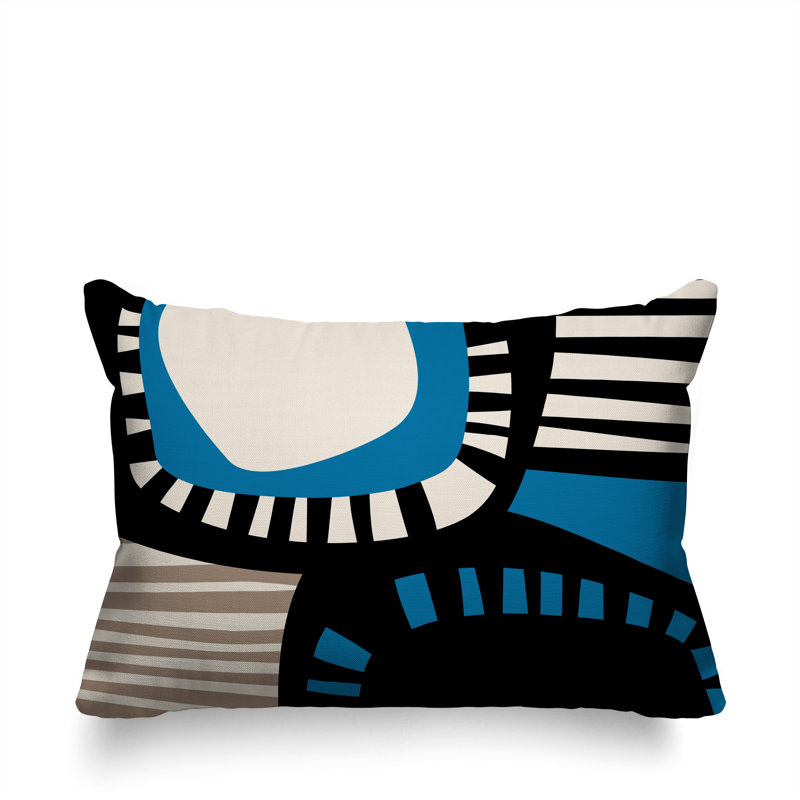 Coussin rectangulaire intérieur / extérieur Alika, H 18 po x l 25 po, Turquoise / noir / blanc cassé