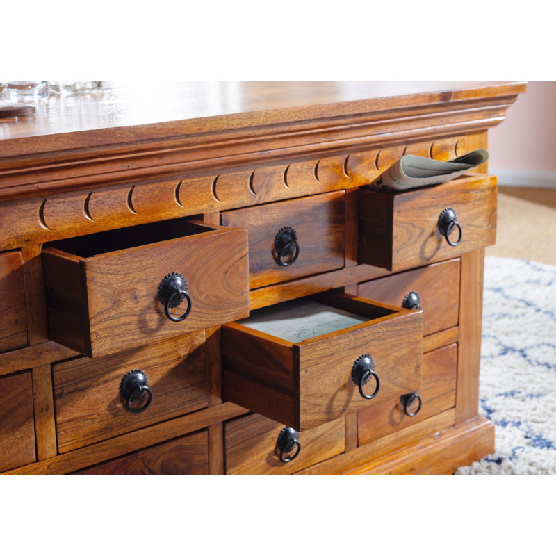 Oxford Solid Wood Block Coffee Table with Storage, 54cm H x 100cm W x 60cm D, Honey