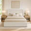 3-PieceBedroom Set - Upholstered Platform Bed with 54" Wingback Headboard &2 Rattan Nightstandwith Door Open Shelf