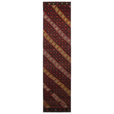 Rug & Kilim One-of-a-kind Hand-knotted 1950s Kilim Red/black 3' X 12' Runner Wool Area Rug In Black;red