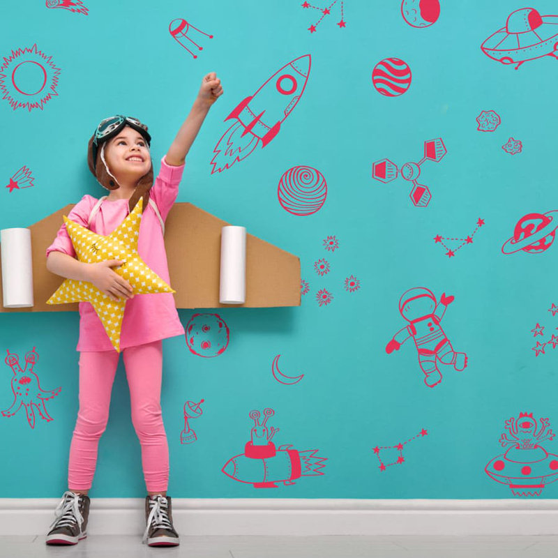 Space Doodles Wall Stickers, Pink