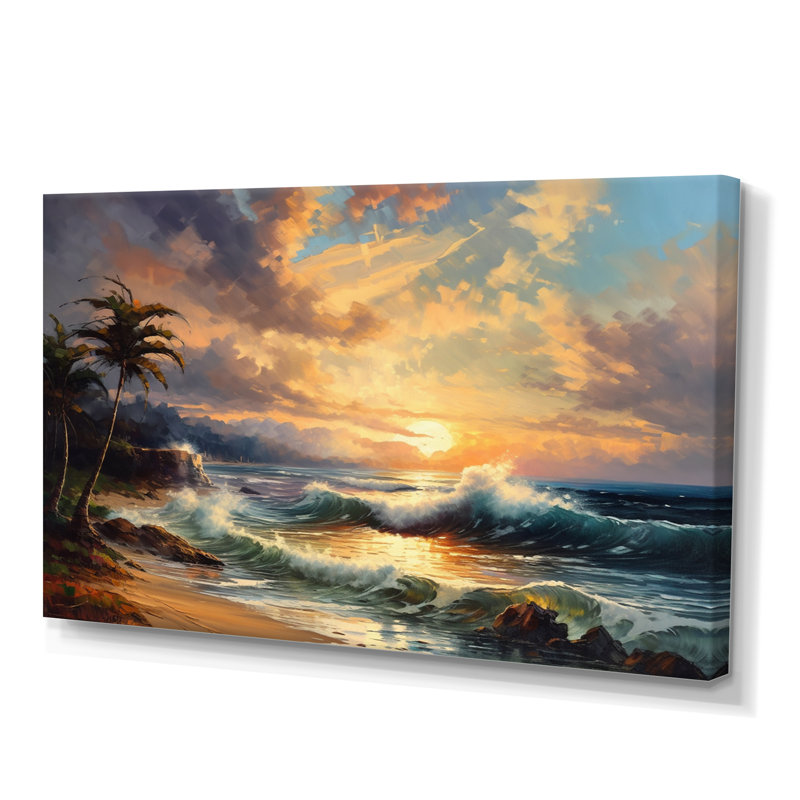 Mauve et vert, rivages chatoyants - plage, art mural sur toile, H 30 po x l 40 po x P 1,5 po, Toile tendue