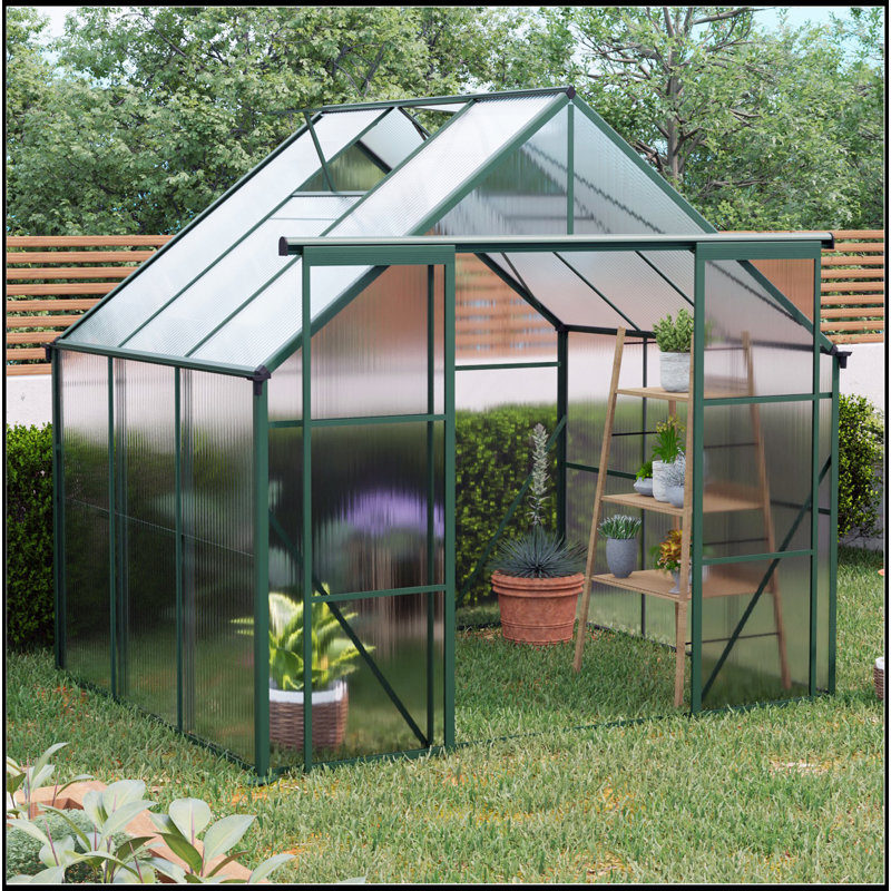 Base surélevée en polycarbonate à double porte 8X6FT-Green, H 89,5 po x l 94,5 po x P 73,75 po, Green