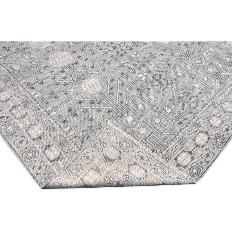Tapis gris foncé noué à la main de haute qualité, Rectangle 8 pi x 10 pi