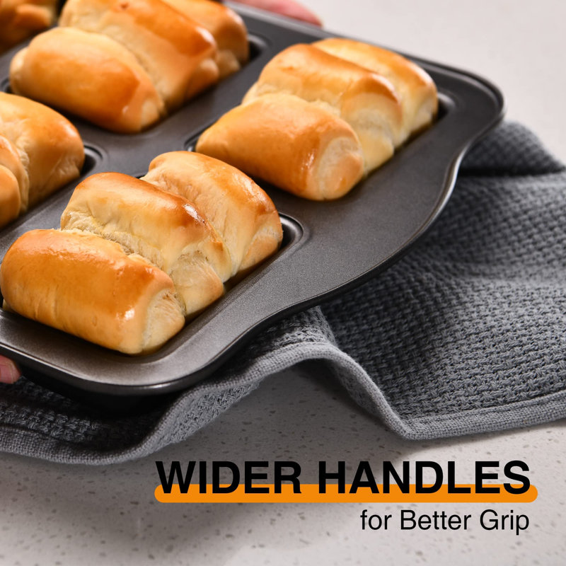 2 Pack Mini Loaf Baking Pans 8-Cavity, Nonstick Small Cornbread Pan, Tiny Banana Bread Pan Set, Heavy Duty Brownie TIn, Dark Grey