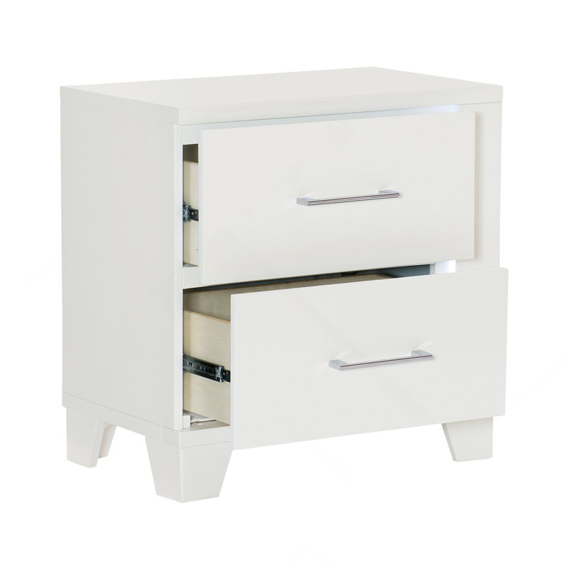 Table de chevet 1pc blanche avec finition brillante blanche