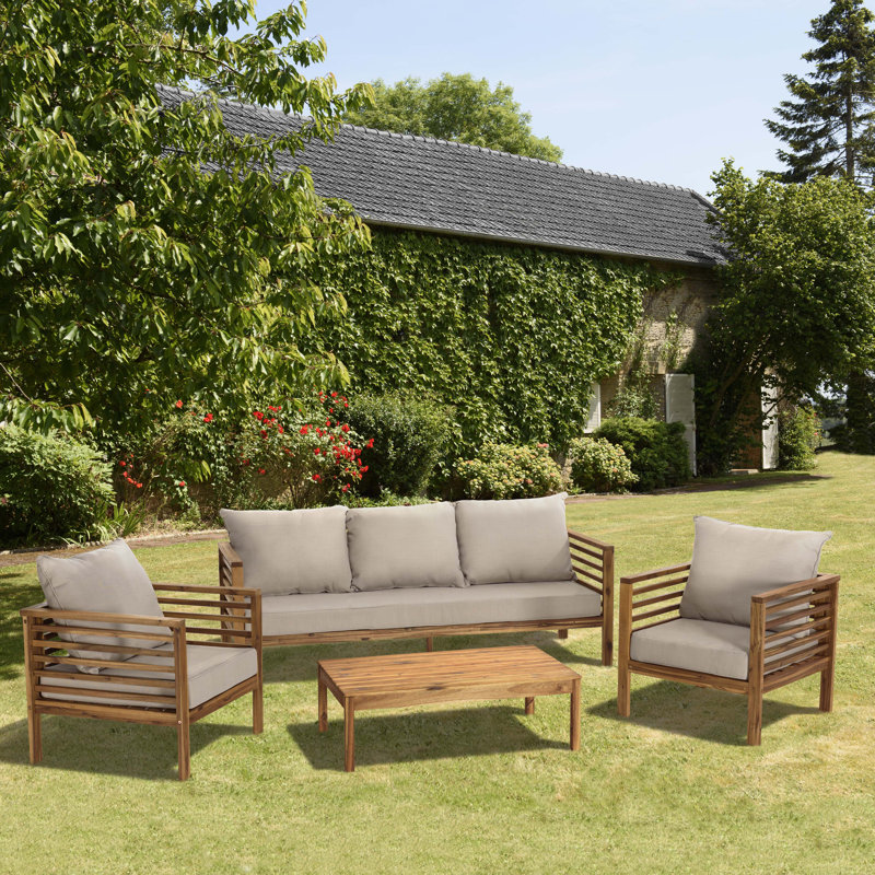 Eftimita Solid Wood 5 - Person Seating Group with Cushions