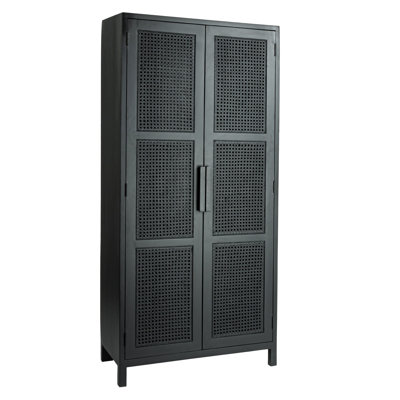 Rowan Mango Wood and Cane Cabinet with 3 Shelves and 2 Doors by Rowena Interiors
