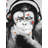 Monkey with Headphones - Wildlife Black Framed Canvas Art